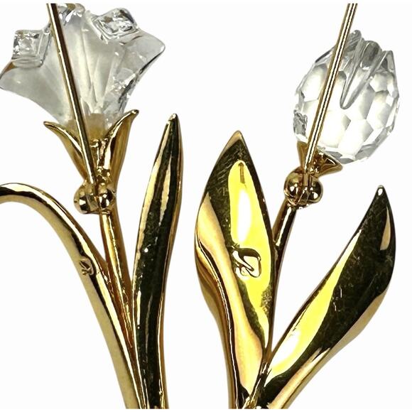 2 Swarovski Crystal Memories Flower Brooch Pins Mini Gold Tone Rose Tulip Swan - Picture 5 of 6